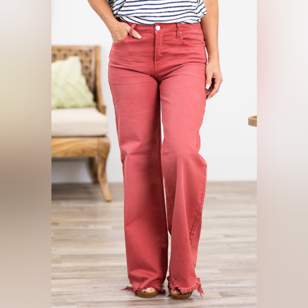 Risen Brand Wide Leg Fray Hem Brick Denim Size 1331
